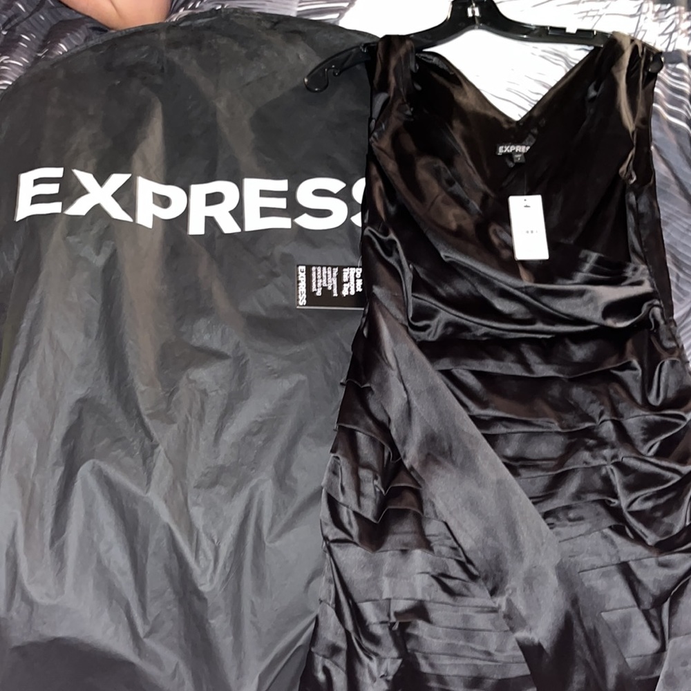 Express Black Satin Ruched Mini Dress